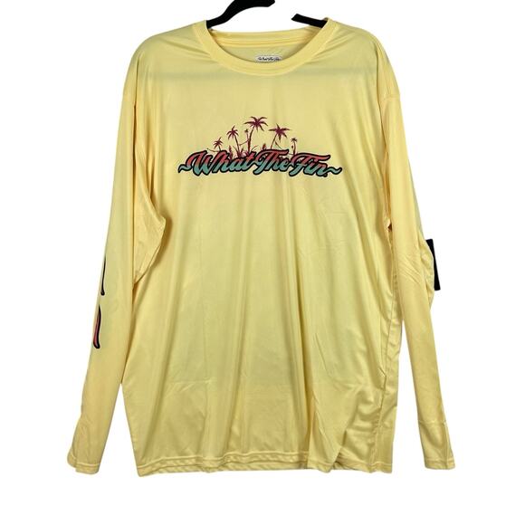 What The Fin Long Sleeve Performance Shirt 3XL Unisex Yellow Fishing Manatee UPF - Picture 1 of 9